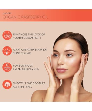 PURA D'OR 3.38 Oz ORGANIC Raspberry Seed Oil - 100% Pure USDA Certified Cold Pressed Unrefined Hexane-Free Premium Grade - Sun Protection For Skin Body & Hair 3.38 Fl Oz (Pack of 1) - Buy Online on GoSupps.com
