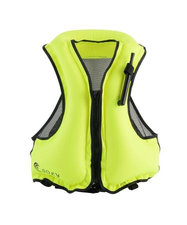 SOLY Inflatable Snorkel Vest Adult, Snorkel Life Vest Adjustable Snorkeling Gear for Adults Water Sports Safety Neon Green 51X61CM