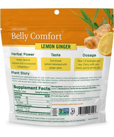 Traditional Medicinals Organic Lemon Ginger Lozenges - 30 Individually Wrapped for Belly Comfort - Buy Online on GoSupps.com