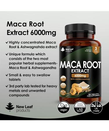 Maca Root 6000mg High Strength with Ashwagandha - 180 Vegan Tablets - 100% Pure Peruvian Ginseng - UK Made - 3 Month Supply - Buy Online on GoSupps.com