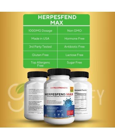 HerpesFend Max Extra Strength Advanced Defense Formula 60 Capsules with Elderberry Echinacea Turmeric Garlic Vitamins and Probiotics (1) - Buy Online on GoSupps.com