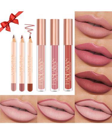 Desing Wish Desing Wish 6 Pcs Lip Liner Pencil Set Matte Nude Pink Permanent Lipstick 24 Hours Birthday Gift
