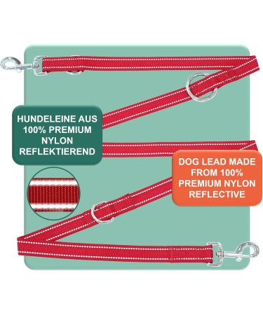 Buy Dey Premium 2m Dog Leash | Reflective 3-Way Adjustable | For All Dog Sizes | Multiple Colors | Doubleein Tow & Fire Leash | Red L - 2.5 x 200 cm - Buy Online on GoSupps.com