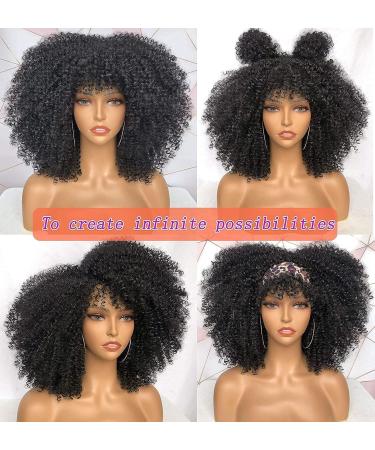 CurlCoo Short Curly Afro Wig with Bangs for Black Women - 14 Inch Synthetic Heat Resistant Full Wig in Black - Buy Online on GoSupps.com