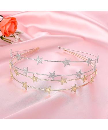 WLLHYF Metal Star Headband Rhinestone Alloy Hairband Decorative Crystal Hair Hoop Gold Sliver Headpiece Hair Accessories for Women Girls Party Bride Bridesmaids (1 gold + 1 slver) - Buy Online on GoSupps.com