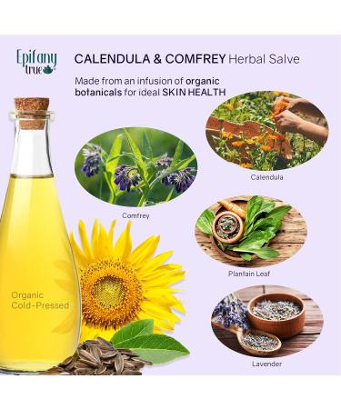 Epifany True Natural Calendula Salve 2oz + Calendula & Comfrey Herbal Salve 2oz Fragrance Free 2-Pack Bundle | Dry Skin Soothing Balm Eczema Cream Itch Relief - Buy Online on GoSupps.com