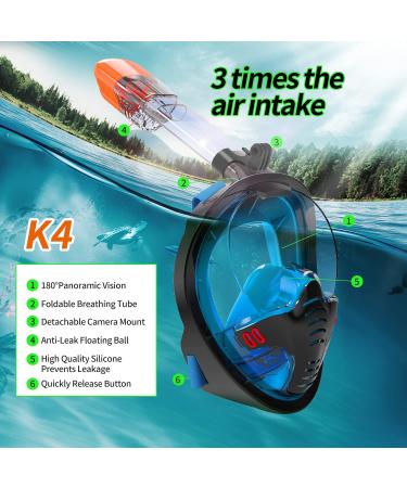 180 Panoramic View Full Face Snorkel Set - Tempered Glass Diving Gear in Black Blue - Buy Online on GoSupps.com