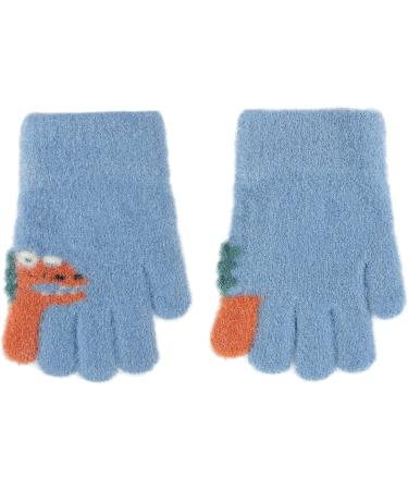 Cartoon Dinosaur Knitted Gloves for Kids | Thermal Wool Mittens for Boys & Girls 2-6Y | Blue Dinosaur Design - Buy Online on GoSupps.com