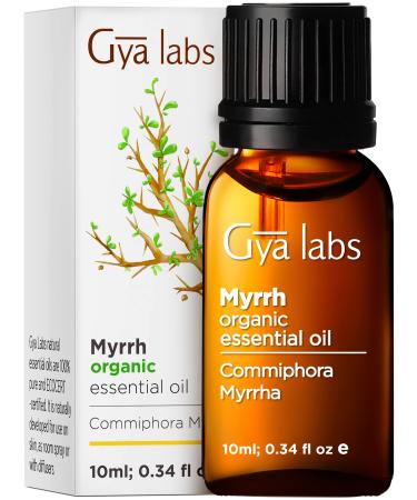Gya Labs Myrrh Essential Oil Organic for Skin - 100% Pure Therapeutic Grade Myrrh Essential Oils Organic for Diffuser - Organic Myrrh Essential Oil for Hair, Candle Making & Massage (0.34 fl oz) Organic Myrrh 0.34 Fl Oz (Pack of 1)