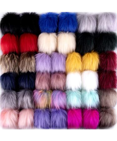 SIQUK 24 Pieces Faux Fur Pom Pom Balls DIY Faux Fox Fur Fluffy Pom Poms with Elastic Loop for Hats Keychains Scarves Gloves Bags Accessories (12