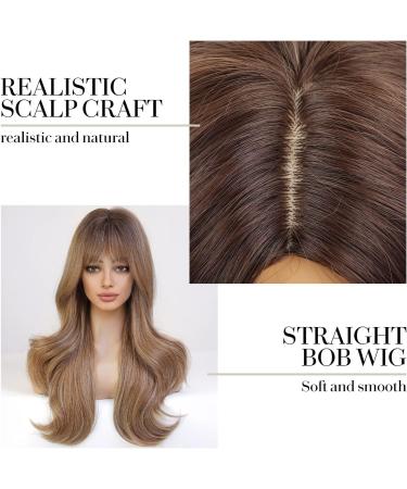 HAIRCUBE Ombre Brown Wig with Bangs | Long Wavy Synthetic Wig for Women - Buy Online on GoSupps.com