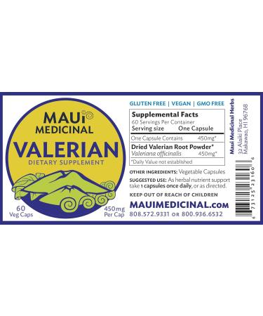 Maui Medicinal - Valerian Root 60 Veggie Capsules - 450 mg per Capsule Organically Grown - Buy Online on GoSupps.com