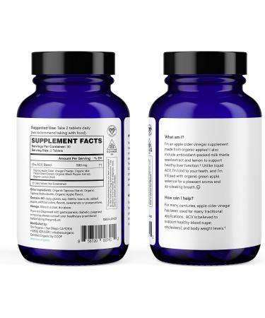 Ora Organic Apple Cider Vinegar Pills - ACV Metabolism Booster & Detox Cleanse | Organic Apple Flavor | 1 Month Supply - 60 Vegan Tablets - Buy Online on GoSupps.com