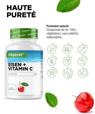 Iron - 365 tablets with 40 mg of pure iron + natural vitamin C - Premium raw material: iron bisglycinate - Buy Online on GoSupps.com