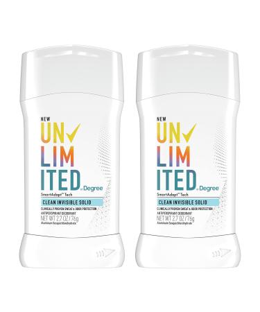 Degree Unlimited Antiperspirant Deodorant Stick Clean 2 Count Long-Lasting Sweat & Odor Protection with Antiperspirant Technology SmartAdapt Tech 2.7 oz