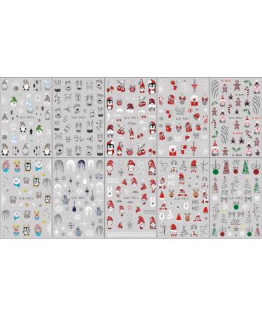 JMEOWIO 10 Sheets Glitter Christmas Nail Art Stickers Decals Self-Adhesive Snowflake Winter Holiday Cute Red Nail Supplies Nail Art Design Decoration Accessories - Buy Online on GoSupps.com