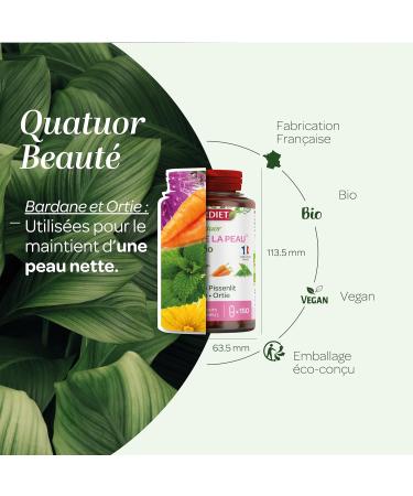 SUPERDIET - ORGANIC SKIN BEAUTY QUARTET - Burdock Nettle Dandelion Carrot -Phytotherapy -Made in France - 150 capsules - Buy Online on GoSupps.com