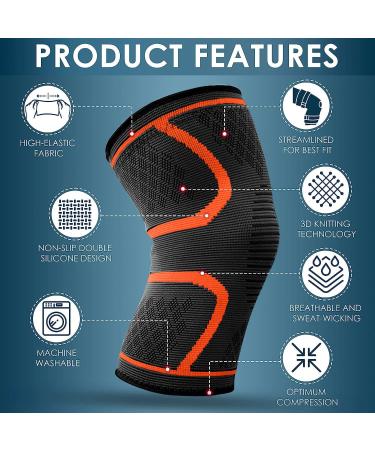 Beskey Knee Support (Pair) | Anti-Slip Breathable Compression Sleeve for Joint Pain Relief and Injury Recovery - XL Orange - Buy Online on GoSupps.com