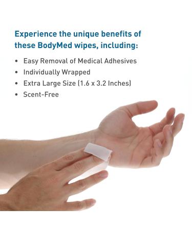 BodyMed Adhesive Remover Wipes - Effective Skin Cleaning Wipes for On-Skin Adhesives Tape and Dressings - 50 Count Box - 1.6 x 3.2 Inch - Buy Online on GoSupps.com