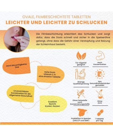 Buy Vegan Vitamin C 1000 mg + Zinc Picolinate 50 mg | 120 Tablets for Immune Support | Shop Internationally - Buy Online on GoSupps.com