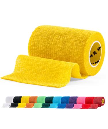 SPORTTAPE Self-Adhesive Football Sock Tape | 7.5cm x 4.5m - Yellow | Cohesive Bandage - Pet Bandage Vet Wrap for Dogs Horses | Compression Bandage Shin Pad Tape Football Ankle Tape - Single Roll Yellow 7.5x450 cm (Pack of 1)