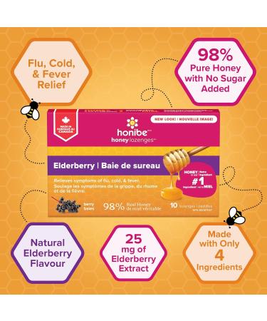 Honibe 100% Pure Honey Lozenges | Made in Canada | Mucus and Cough Relief | With Elderberry | 1 pack (10 lozenges) | Natural Berry - Buy Online on GoSupps.com