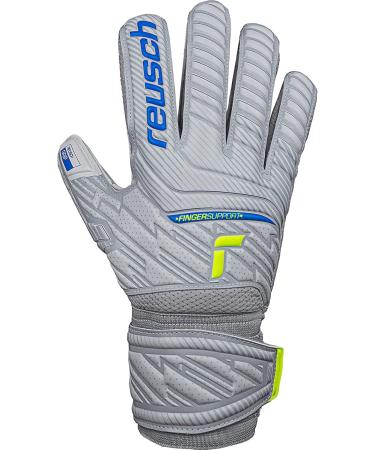 Reusch Men s Attract Finger Support Goalkeeper Gloves - Unisex Outer Seam Cut Grip Surface Light Gray-Blue-Yellow Adult Football Gloves with Finger Protection - Size 8 - Buy Online on GoSupps.com