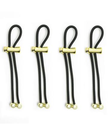 Pulleez Pony Party Sliding Ponytail Holder Set of 4 - Gold Metalized Charms - Black Elastic Hair Tie Bracelet