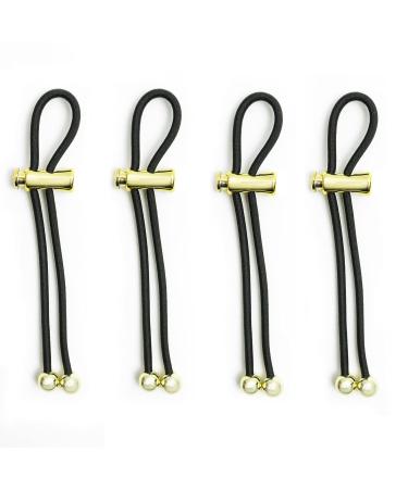 Pulleez Pony Party Sliding Ponytail Holder Set of 4 - Gold Metalized Charms - Black Elastic Hair Tie Bracelet - Buy Online on GoSupps.com