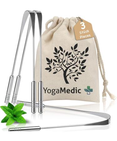 YogaMedic tongue cleaner 2 pieces 100% stainless steel handmade Ayurveda tongue scraping against bad breath tongue spatula with a travel case made of 100% cotton scraper for tongues tongue care cleaner set stainless steel tsuka handles 3 pieces (1 Pack)