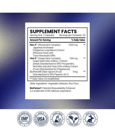 Research Verified Resveratrol - 98% Trans-Resveratrol 1000 mg Anti-Aging Support - 1 Bottle - 60 Capsules 60 Count (Pack of 1) - Buy Online on GoSupps.com