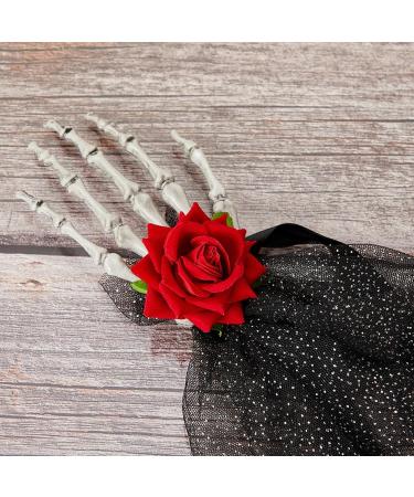 Neamou Halloween Skull Hand Hairpins - Punk Headdress With Rose Flower Halloween Skull Hand Headpiece Hairpins Halloween Skeleton Headpiece Straps - Buy Online on GoSupps.com