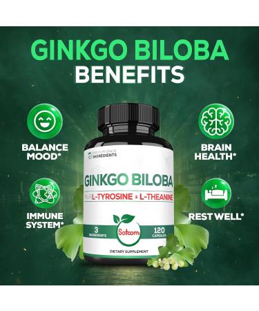 Satoomi 1000mg Ginkgo Biloba Supplements with L-Tyrosine, L-Theanine - 120 Capsules for 2-Month Supply - Support Focus, Mermory Function, Brain Health & Vision Quality 120 Count (Pack of 1) - Buy Online on GoSupps.com