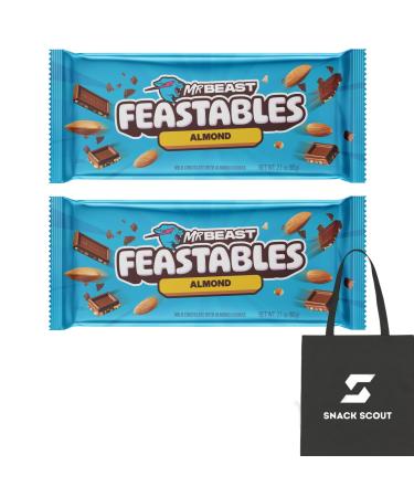 Feastables MrBeast Almond Chocolate Bar 60g (Pack of 2) Bundle With Snack Scout Lunch Bag