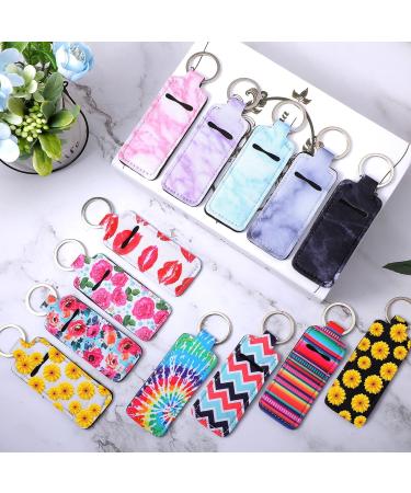 30-Piece Chapstick Keychain Holders with Neoprene Sleeve Pouch | Lip Balm Holder with Wristlet Keychain | Portable Lipstick Pocket Accessories in Flower & Geometry Patterns - Buy Online on GoSupps.com
