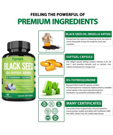 Organic Black Seed Oil Capsules 500mg - 2 Packs, 4 Months Supply | 4% Thymoquinone, Vitamin E & Omega 3 6 9 | Immune System & Joint Health Support - Buy Online on GoSupps.com