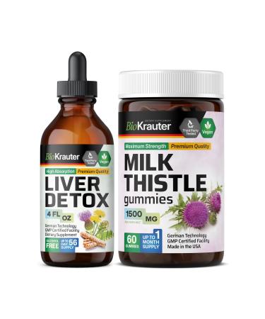 BIO KRAUTER Liver Detox Tincture 4 Fl. Oz. & Milk Thistle 60 Gummies