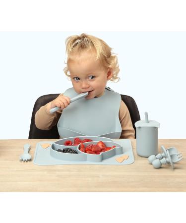 Adjustable Bib with Silicone Feeding Set for Babies and Toddlers - Blue (8 pcs) - Buy Online on GoSupps.com