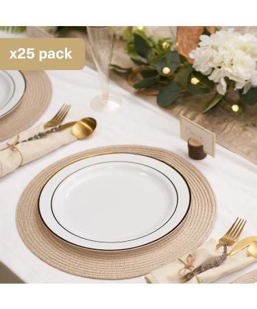 MATANA - 25 Premium Multi-Use Plastic Dinner Party Plates with Gold Rim Perfect for Weddings Birthdays Garden Parties & Outdoor Events - 26cm / 10" 26 cm / 10" - Buy Online on GoSupps.com