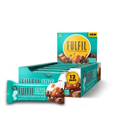 FULFIL Vitamin and Protein Bars, Chocolate Salted Caramel, Snack Sized Bar with 15g Protein and 8 Vitamins Including Vitamin C, 12 Counts