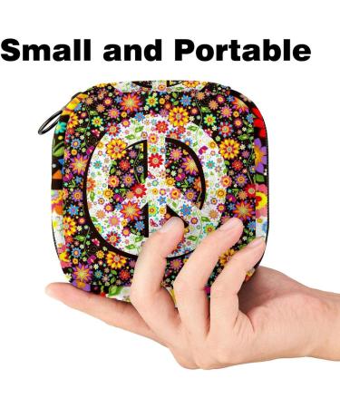 Menstruation Pad Bag with Zipper | Women's Napkin & Tampon Organizer | Hippie Flowers & Peace Symbol Design - Buy Online on GoSupps.com