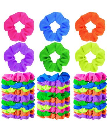 Yunlly 96 Pcs 80s Neon Scrunchies Elastic Hair Solid Scrunchy Ponytail Scrunchies for Women with Thick Elastic Bands Bobbles Soft Neon Hair Ties Hair Neon Accessories for Girl  6 Colors