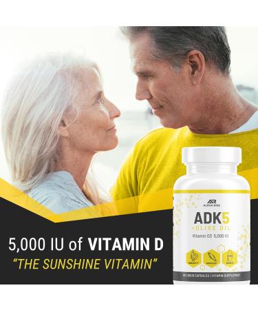 ALPHA RISE ADK Vitamin Supplement + Olive Oil for Better Absorption | ADK 5 Supplement with Vitamin A D and K | 5000 iu of Vitamin D3 + K2 (MK7+MK4) | 90 Liquid Capsules | Vegetarian | Non-GMO - Buy Online on GoSupps.com