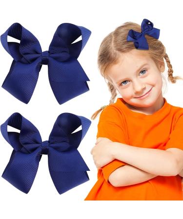 Sibba Ribbon Hair Bows Clips Barrettes 6 Inch Vintage Ponytail Holder Cheerleading Hairpin - 2 PCS Dark Blue - Buy Online on GoSupps.com