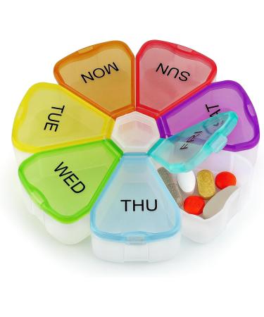 Premium Round Multi Colour Pill Box Organizer - BPA Free - Travel Tablet Boxes with Easy Spring Assisted Open Design - Ideal for Tablets, Vitamins, Medications - Multicolour - Buy Online on GoSupps.com