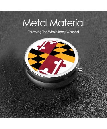 Portable Maryland Flag Metal Pill Box - Round Mini 3-Compartment Design for Travel & Small Pills - Buy Online on GoSupps.com