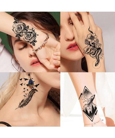 Shegazzi 3D Flower Temporary Tattoos for Women - Realistic Rose, Peony, and Floral Designs - 63 Sheets Total - Sexy Fake Tattoo Stickers - Adult Snake, Letter, Anchor, and Infinity Designs - Neck, Arm, and More - 12 Rose and Peony Sheets, 52 Small Black S - Buy Online on GoSupps.com