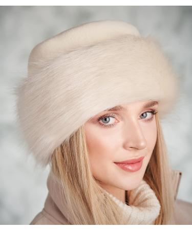 Futrzane Women's Faux Fur Trimmed Russian Winter Hat - Classy Ecru Rabbit Fleece Design - Buy Online on GoSupps.com