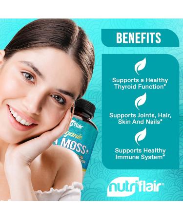 NutriFlair Organic Sea Moss 1600mg 120 Capsules Plus Bladderwrack & Burdock - Prebiotic Super Food - Immune System & Digestive Health - Thyroid Healthy Skin Keto Detox Gut - Buy Online on GoSupps.com