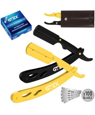 GTEX razor men with 100 premium gtex blades and leather bag - 2 razor men (yellow and black) and 100 individual GTEX sound - Straight Razor
